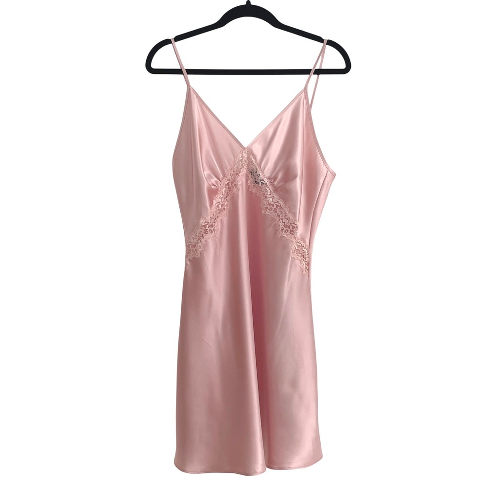 Jones New York Pink Satin Lace Trim Chemise Nightgown Large Sleepwear Dress - Picture 5 of 6